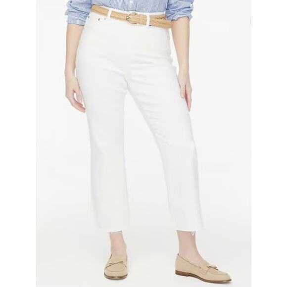 J.crew Factory Curvy Mid-Rise Flare Crop Jean in Signature Stretch WMNS 24 White